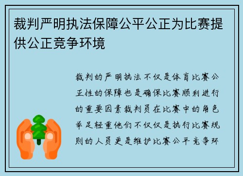 裁判严明执法保障公平公正为比赛提供公正竞争环境